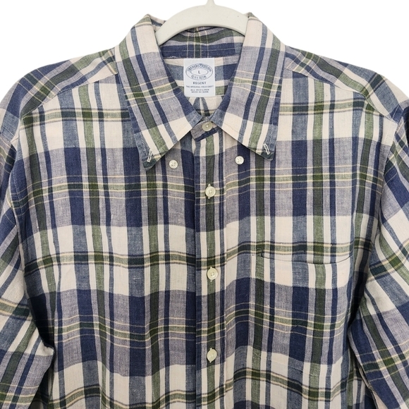 Brooks Brothers Mens Regent Plaid All Irish Linen Button Down Dress Shirt Size L - Picture 3 of 9